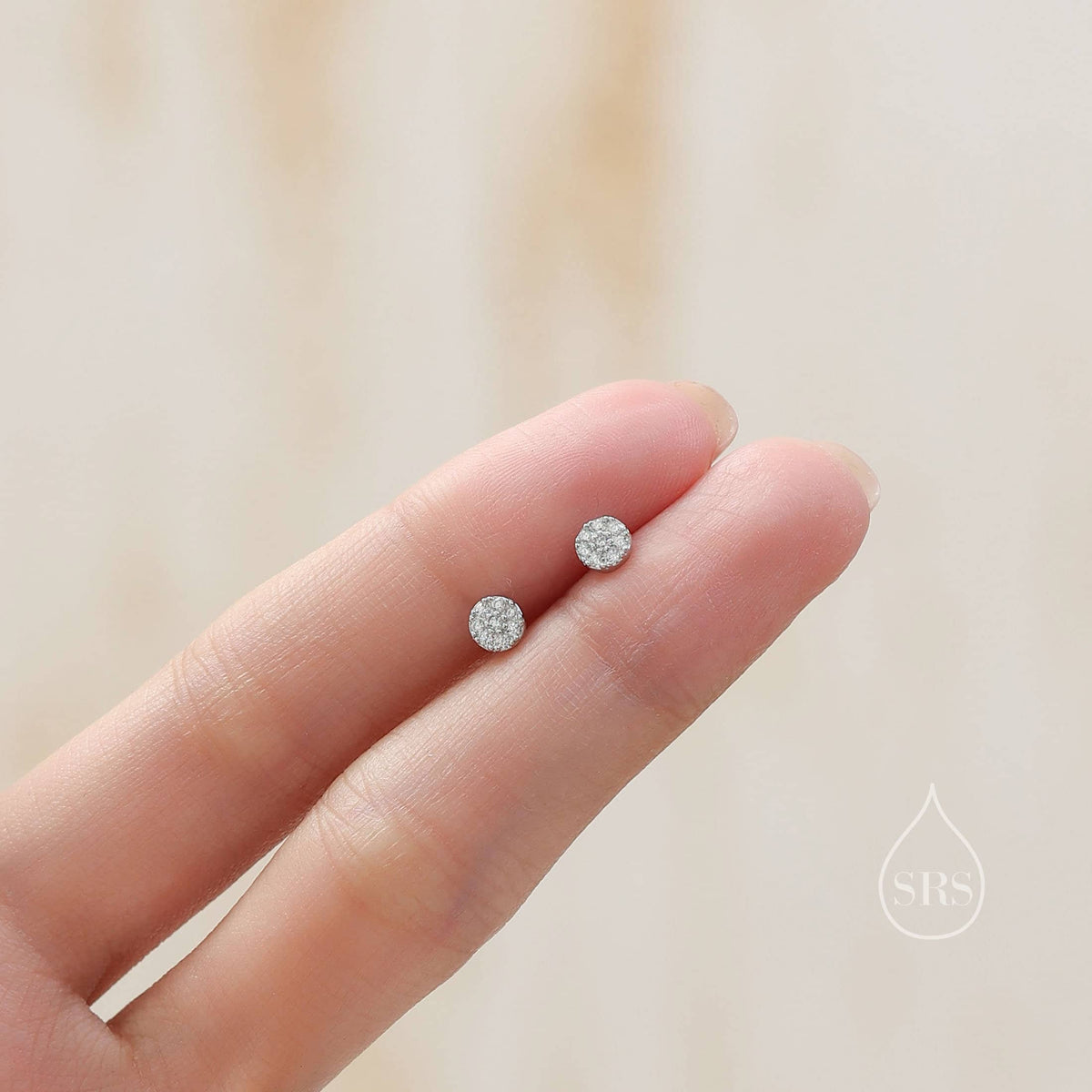 Extra Tiny Round Disk Stud Earrings in Sterling Silver, CZ Coin Earrings, Tiny Circle Stud, CZ Pave Coin Earrings, Silver or Gold