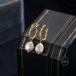 Braided Hoops with Dangling Baroque Pearl Drop Earrings in Sterling Silver