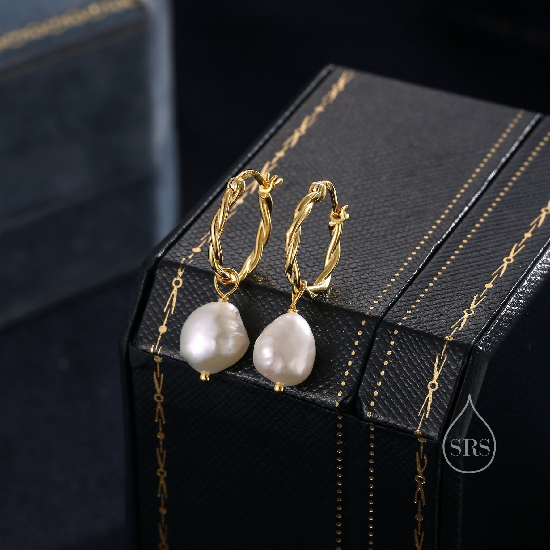 Braided Hoops with Dangling Baroque Pearl Drop Earrings in Sterling Silver