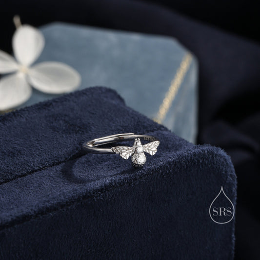 Bumble Bee Ring in Sterling Silver, Adjustable Size, Silver or Gold, Bee Ring, Honey Bee Ring, Nature Jewellery, Animal Ring, Bee Jewellery