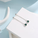 Emerald Green CZ with Chain Dangle Stud Earrings in Sterling Silver, Silver or Gold, Green CZ Drop Earrings