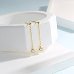 Clear CZ with Chain Dangle Stud Earrings in Sterling Silver, Silver or Gold or Rose Gold, CZ Drop Earrings
