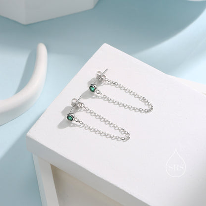 Emerald Green CZ Chain Ear Jacket in Sterling Silver,  Silver or Gold, Front and Back Earrings, Two Part Earrings,  Linking Chain Earrings