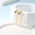 Sapphire Blue CZ Chain Ear Jacket in Sterling Silver, Silver or Gold, Front and Back Earrings, Two Part Earrings, Linking Chain Earrings