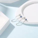 Sapphire Blue CZ Chain Ear Jacket in Sterling Silver, Silver or Gold, Front and Back Earrings, Two Part Earrings, Linking Chain Earrings