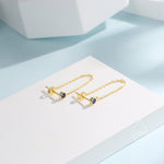 Sapphire Blue CZ Chain Ear Jacket in Sterling Silver, Silver or Gold, Front and Back Earrings, Two Part Earrings, Linking Chain Earrings