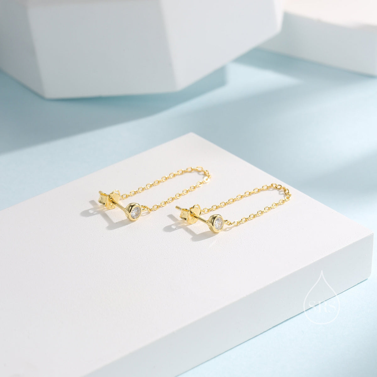 Clear CZ Chain Ear Jacket in Sterling Silver, Silver or Gold, Front and Back Earrings, Two Part Earrings, Linking Chain Earrings