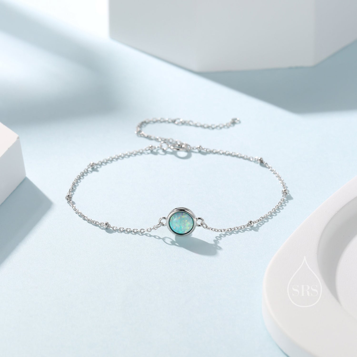 Green Opal Gemstone Bracelet with Satellite Chain