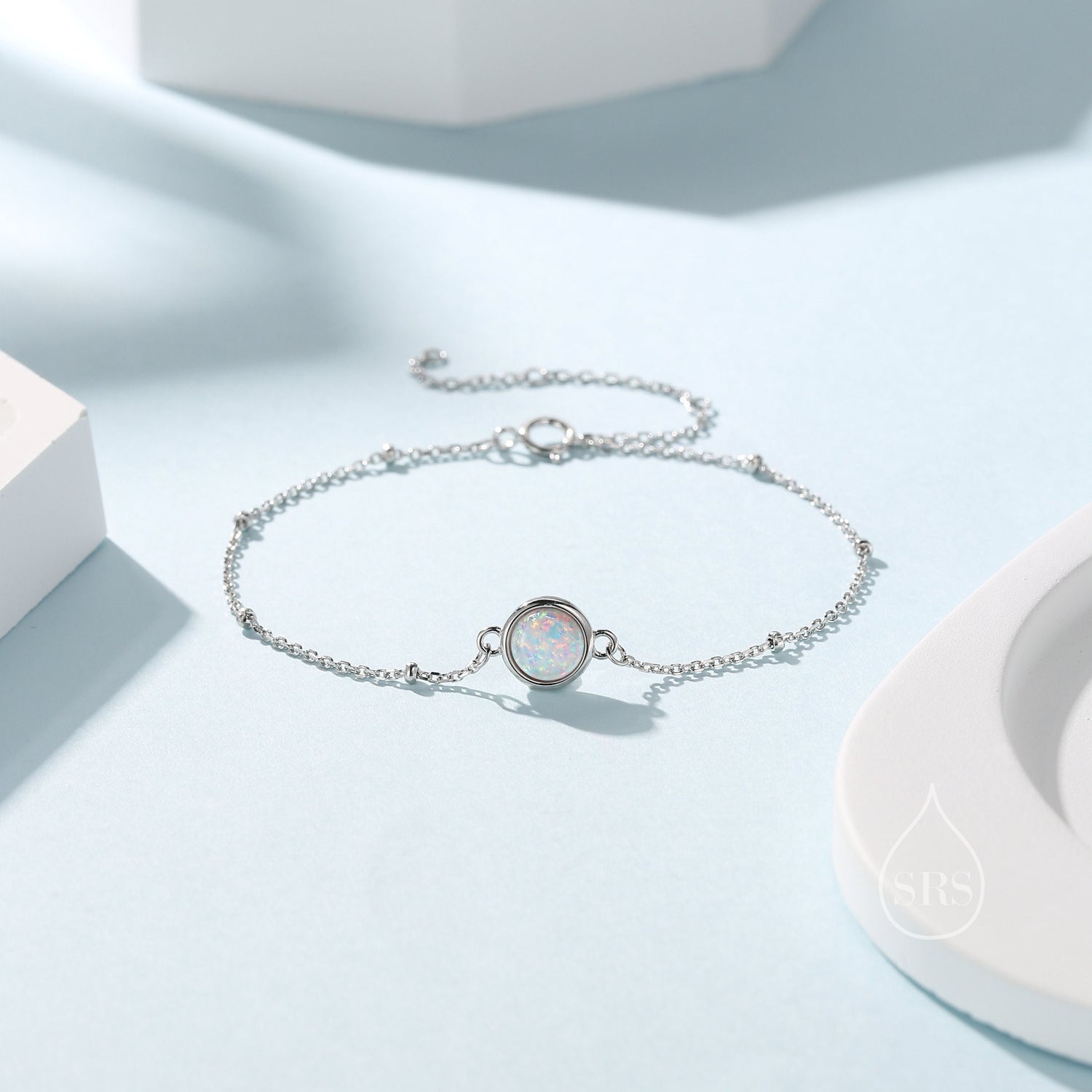 White Opal Gemstone Bracelet with Satellite Chain