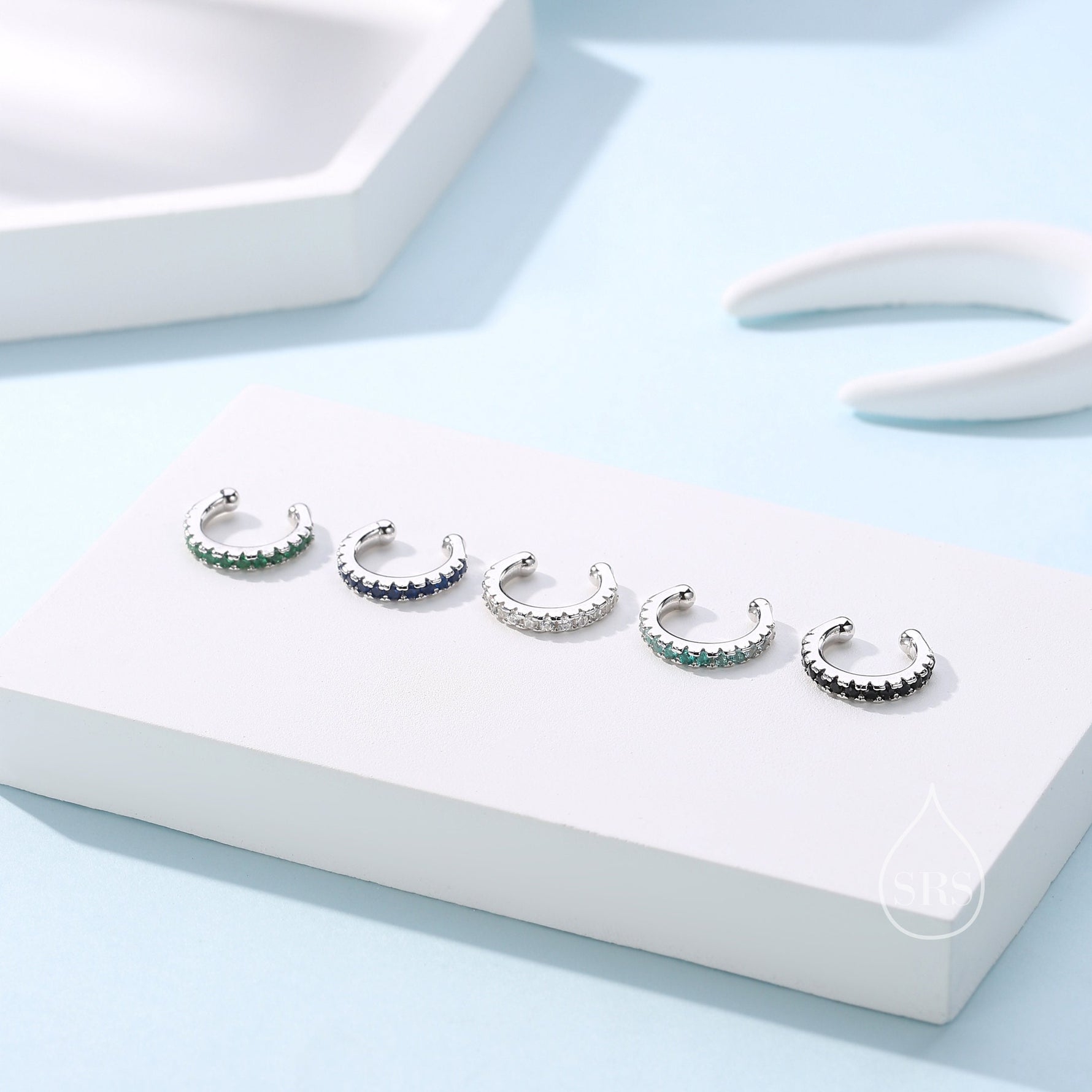 Sapphire Blue CZ Ear Cuff in Sterling Silver, Silver or Gold, Minimal Piercing Free Earrings, Minimalist Ear Cuff, Green CZ Ear Cuff