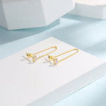 Moonstone and Chain Ear Jacket in Sterling Silver, Silver or Gold, Lab Moonstone Prong Earrings, Front and Back Earrings