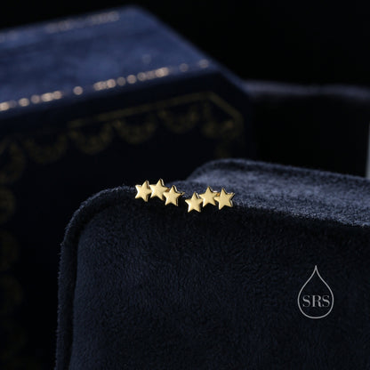 Star Trio Screw Back / Internally Threaded Flat Back / Stud Earrings in Sterling Silver, Silver or Gold or Rose Gold, Three Star Earrings