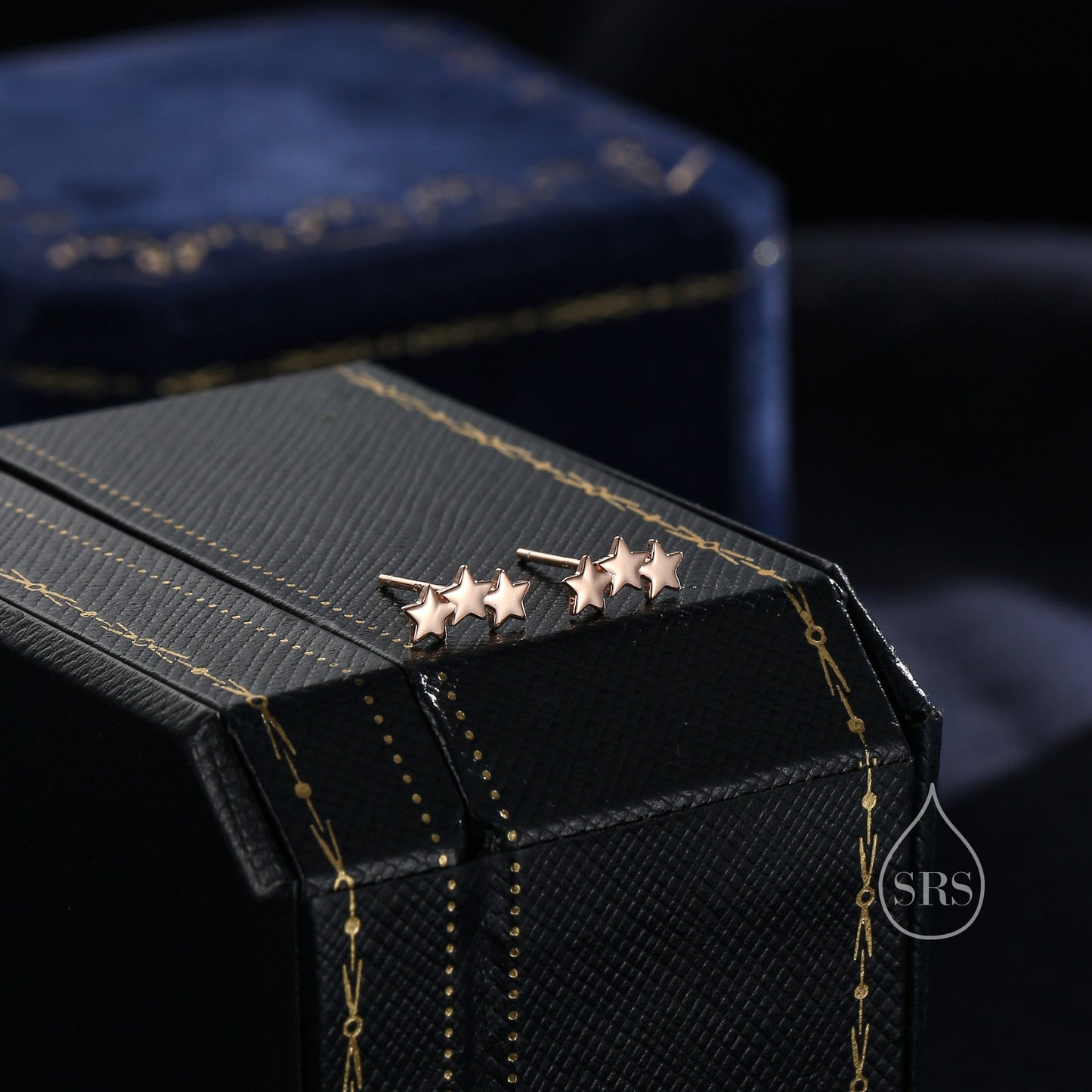 Star Trio Screw Back / Internally Threaded Flat Back / Stud Earrings in Sterling Silver, Silver or Gold or Rose Gold, Three Star Earrings