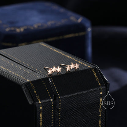 Star Trio Screw Back / Internally Threaded Flat Back / Stud Earrings in Sterling Silver, Silver or Gold or Rose Gold, Three Star Earrings