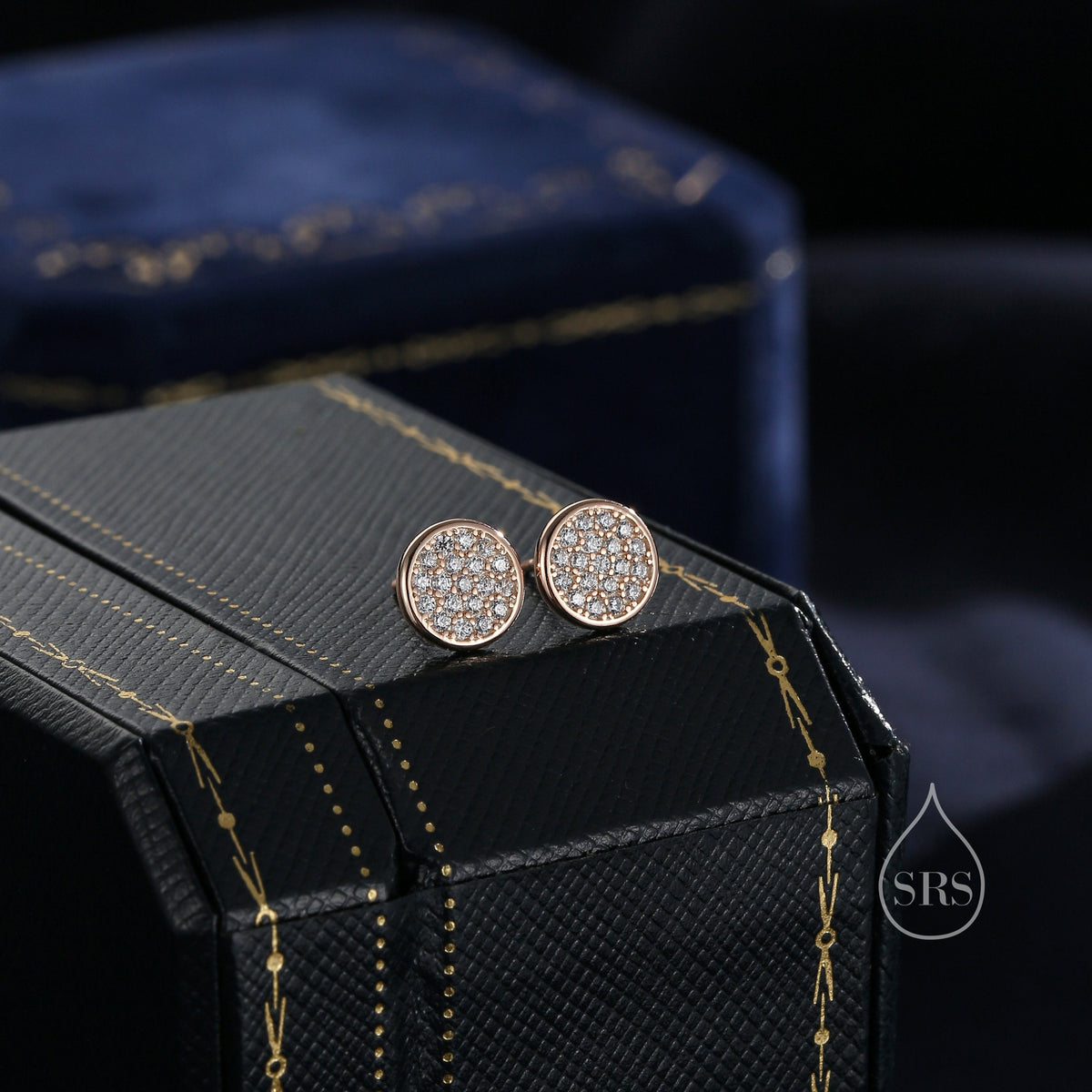 CZ Round Disk Stud Earrings in Sterling Silver, CZ Coin Earrings, 8mm Circle Stud, CZ Pave Coin Earrings, Silver or Gold
