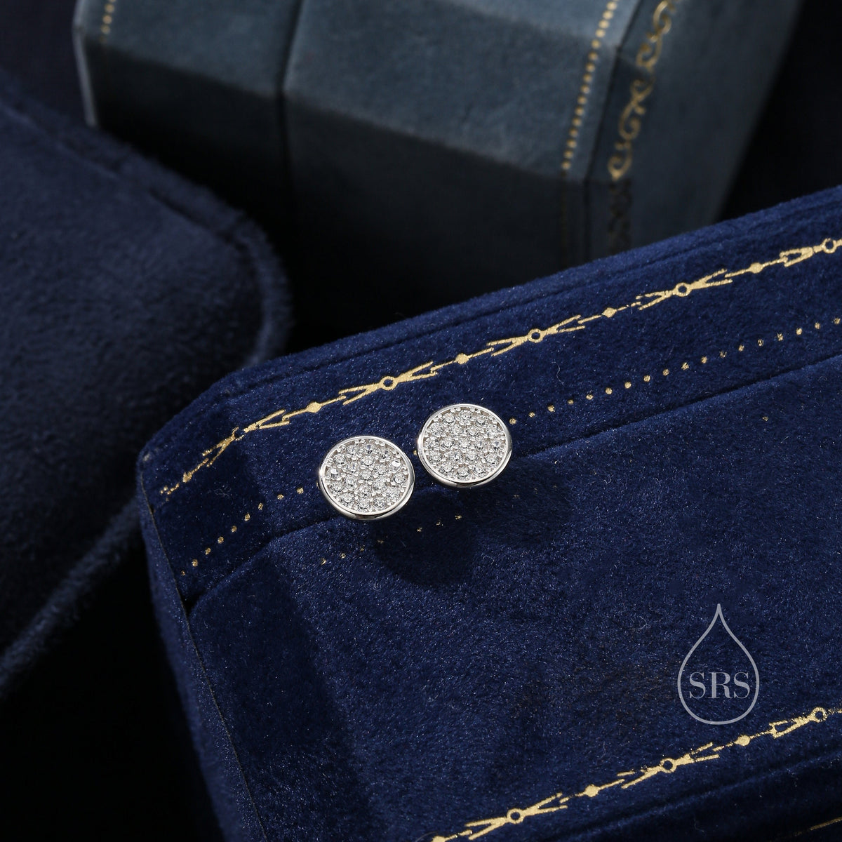 CZ Round Disk Stud Earrings in Sterling Silver, CZ Coin Earrings, 8mm Circle Stud, CZ Pave Coin Earrings, Silver or Gold