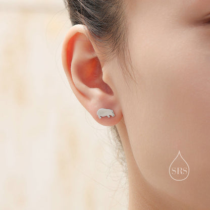 Hippo Stud Earrings in Sterling Silver, Cute Baby Hippo Earrings, Nature Inspired Animal Earrings