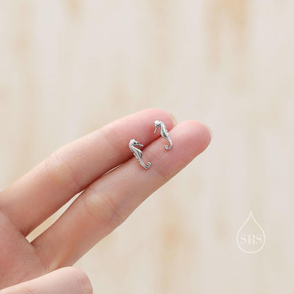Little Seahorse Fish Stud Earrings in Sterling Silver, Cute Fun Quirky Animal Jewellery, Gift for Her, Animal Lover, Nature Inspired