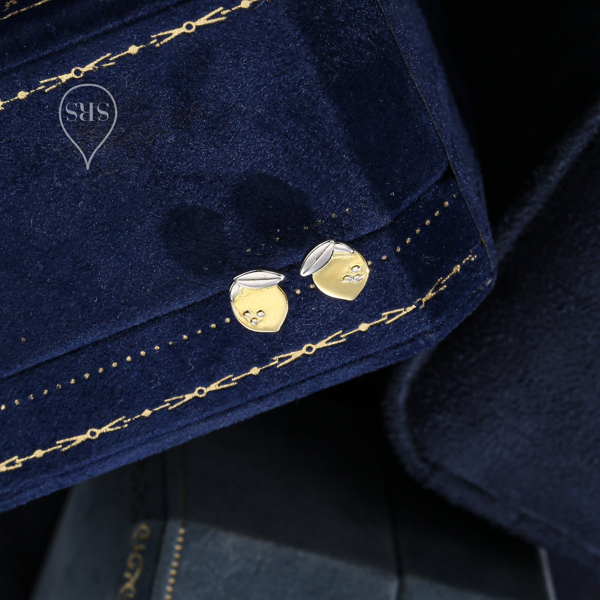 Lemon Stud Earrings in Sterling Silver, Silver and 14ct Yellow Gold Two Tone Earrings, Fruit Earrings, Summer Earrings