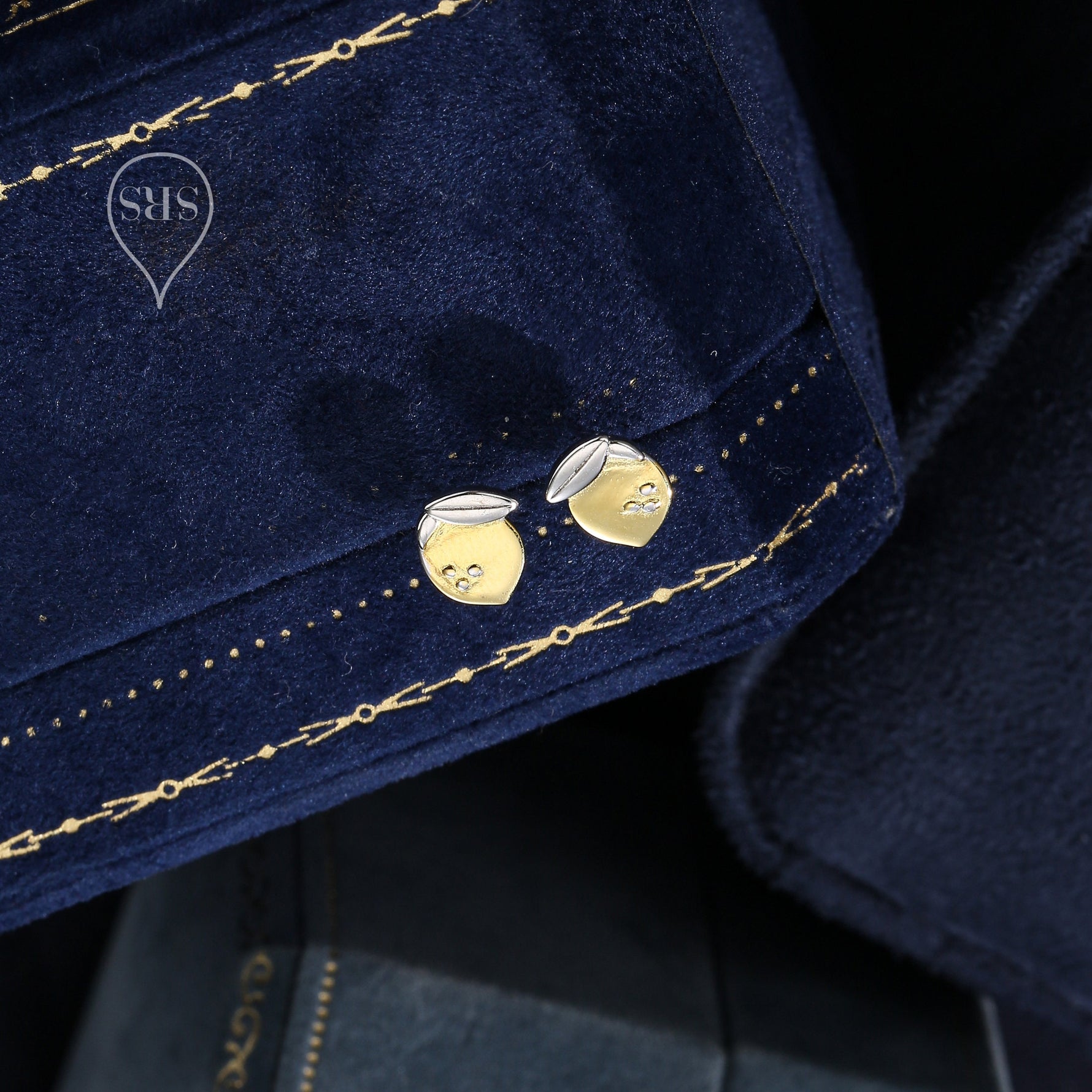 Lemon Stud Earrings in Sterling Silver, Silver and 14ct Yellow Gold Two Tone Earrings, Fruit Earrings, Summer Earrings