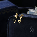 Double Triangle Ear Jacket in Sterling Silver, Silver or Gold or Rose Gold, Cut Out Triangle Jacket Earrings, Front and Back Earrings