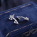 Double Triangle Ear Jacket in Sterling Silver, Silver or Gold or Rose Gold, Cut Out Triangle Jacket Earrings, Front and Back Earrings
