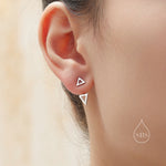 Double Triangle Ear Jacket in Sterling Silver, Silver or Gold or Rose Gold, Cut Out Triangle Jacket Earrings, Front and Back Earrings