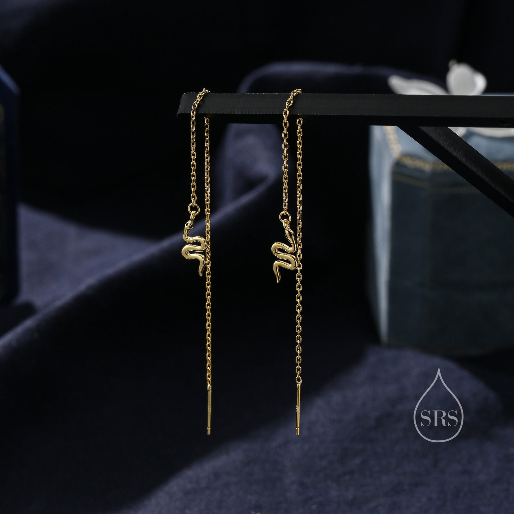 Snake Threader Earrings in Sterling Silver, Silver or Gold, Snake Long Ear Threaders, Single or Double Piercing Threaders, Long Threaders