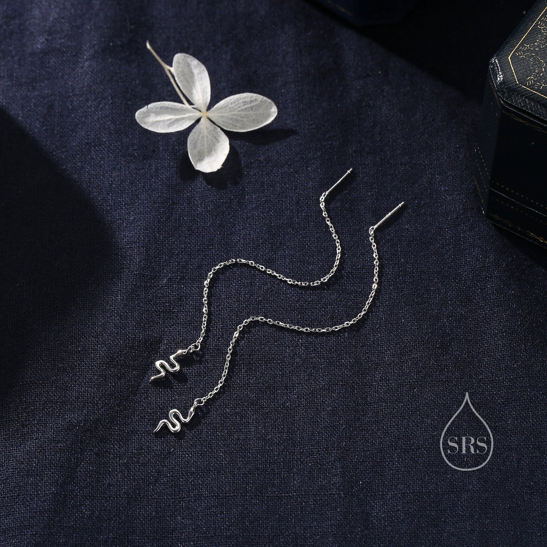 Snake Threader Earrings in Sterling Silver, Silver or Gold, Snake Long Ear Threaders, Single or Double Piercing Threaders, Long Threaders