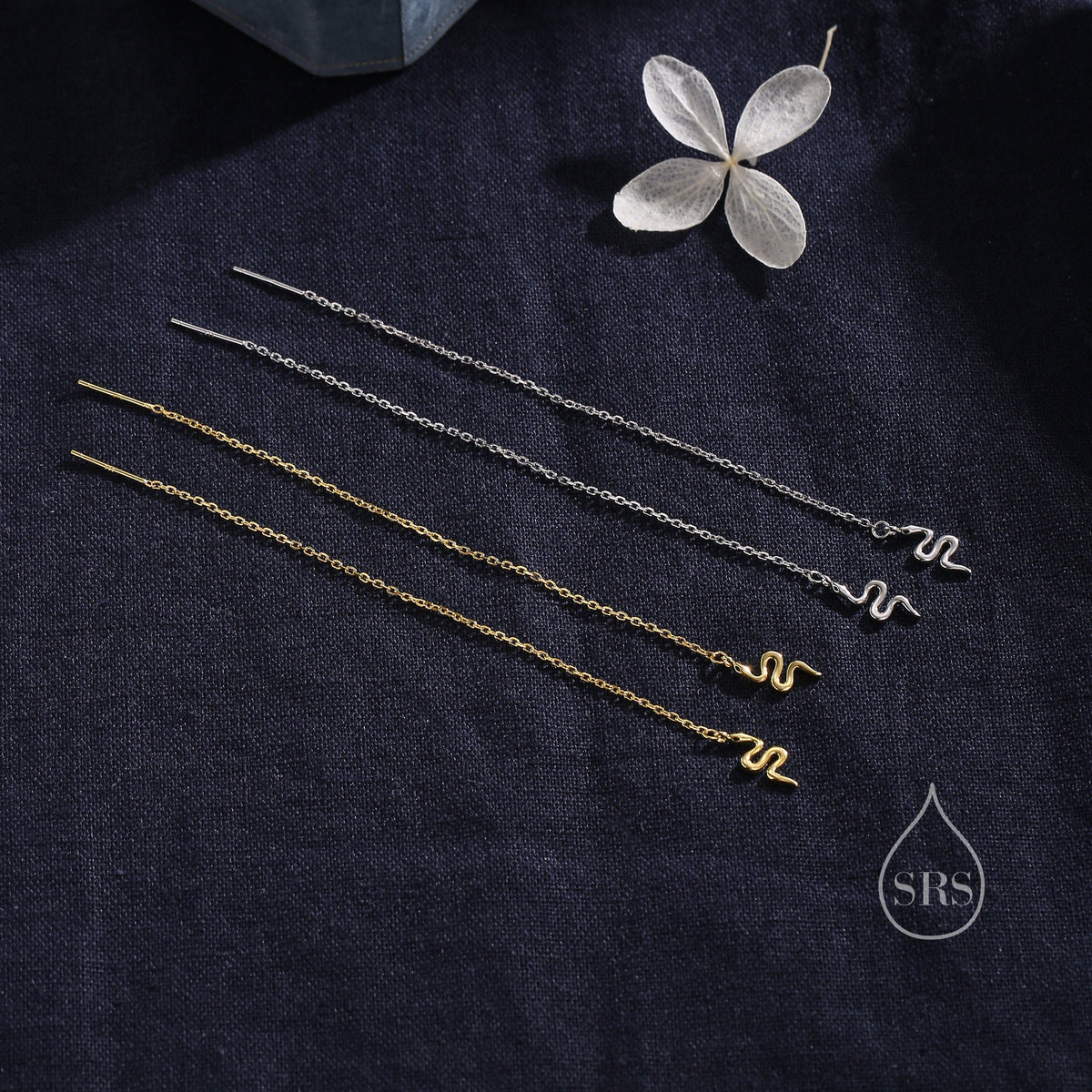 Snake Threader Earrings in Sterling Silver, Silver or Gold, Snake Long Ear Threaders, Single or Double Piercing Threaders, Long Threaders