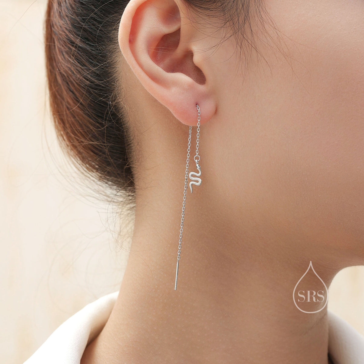 Snake Threader Earrings in Sterling Silver, Silver or Gold, Snake Long Ear Threaders, Single or Double Piercing Threaders, Long Threaders