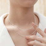 Double Layer Necklace in Sterling Silver with Satellite Chain, Silver or Gold or Rose Gold, Chain Necklace
