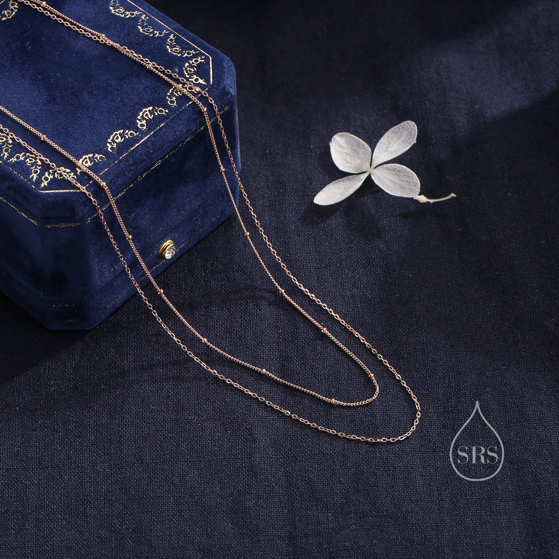 Double Layer Necklace in Sterling Silver with Satellite Chain, Silver or Gold or Rose Gold, Chain Necklace