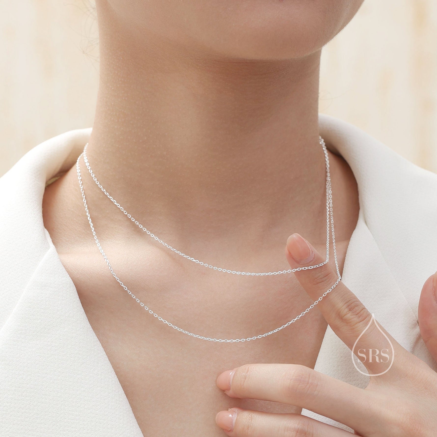 Double Layer Necklace in Sterling Silver, Silver or Gold or Rose Gold, Delicate Two Layer Chain Necklace