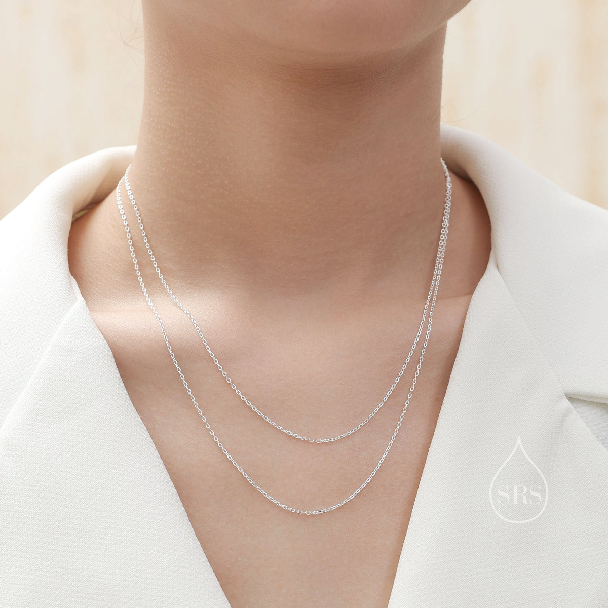 Double Layer Necklace in Sterling Silver, Silver or Gold or Rose Gold, Delicate Two Layer Chain Necklace