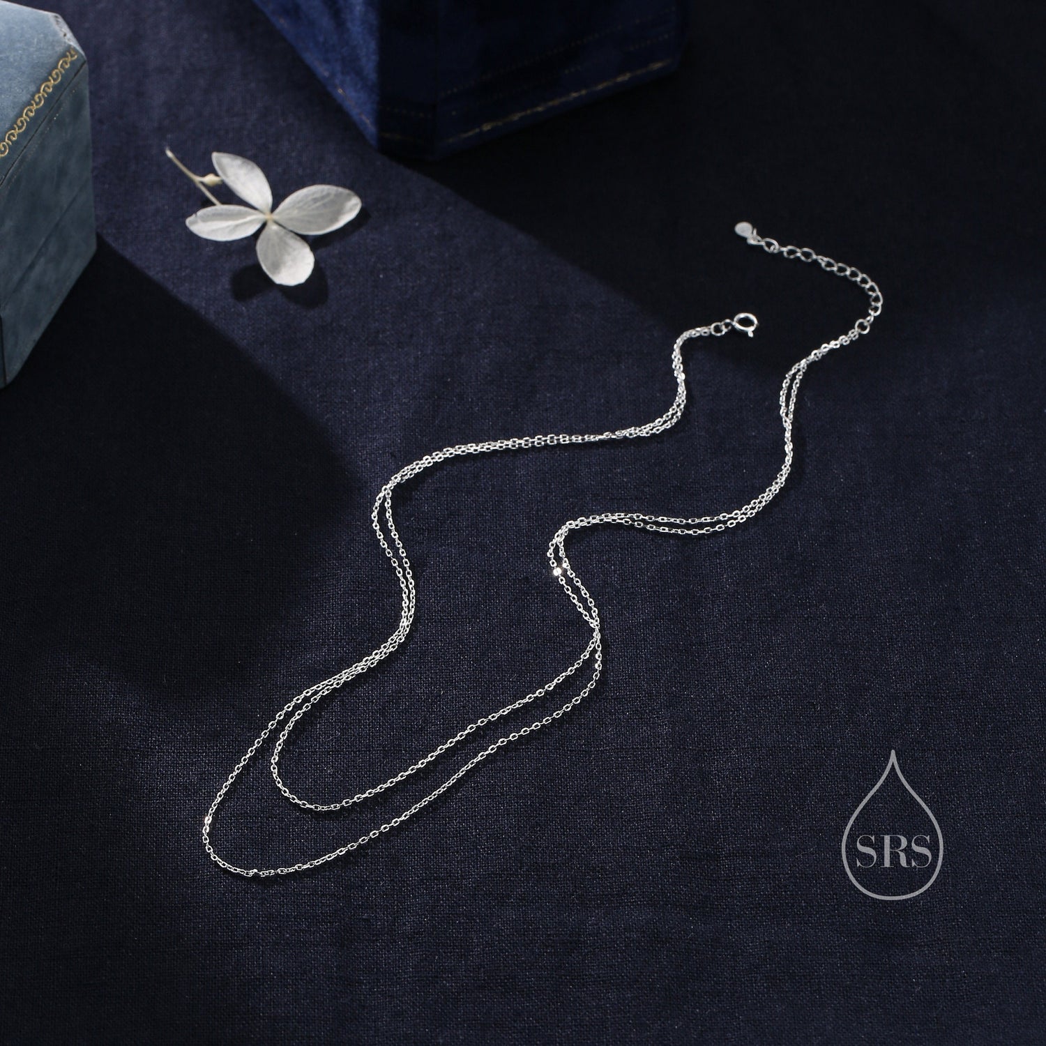 Double Layer Necklace in Sterling Silver, Silver or Gold or Rose Gold, Delicate Two Layer Chain Necklace