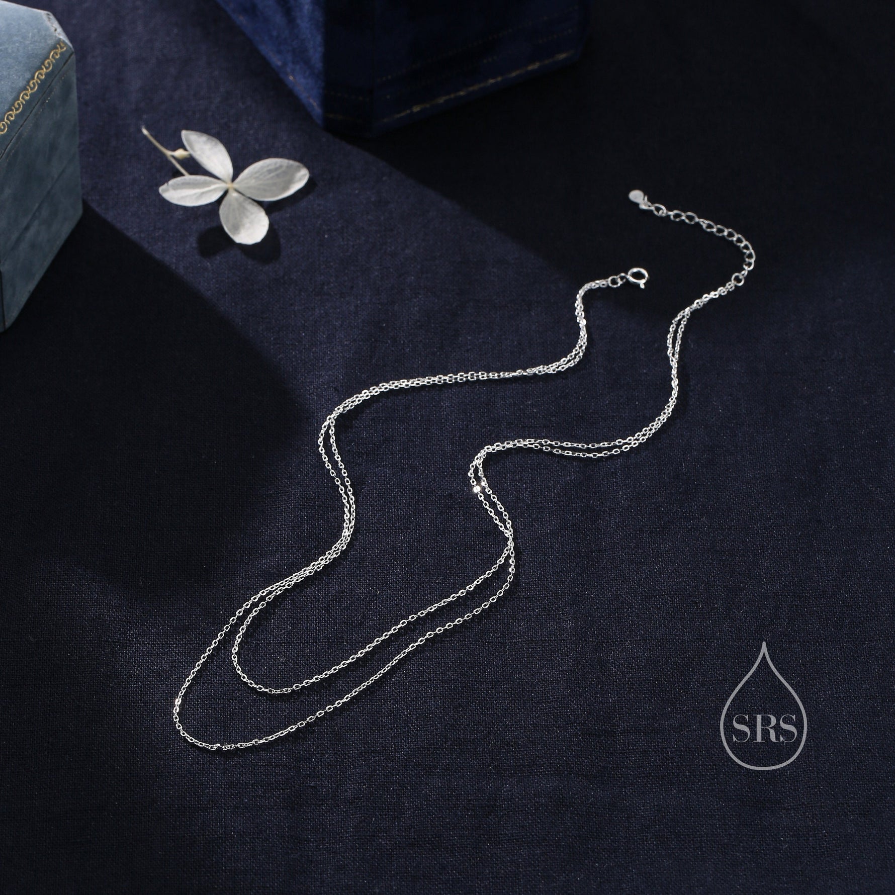 Double Layer Necklace in Sterling Silver, Silver or Gold or Rose Gold, Delicate Two Layer Chain Necklace