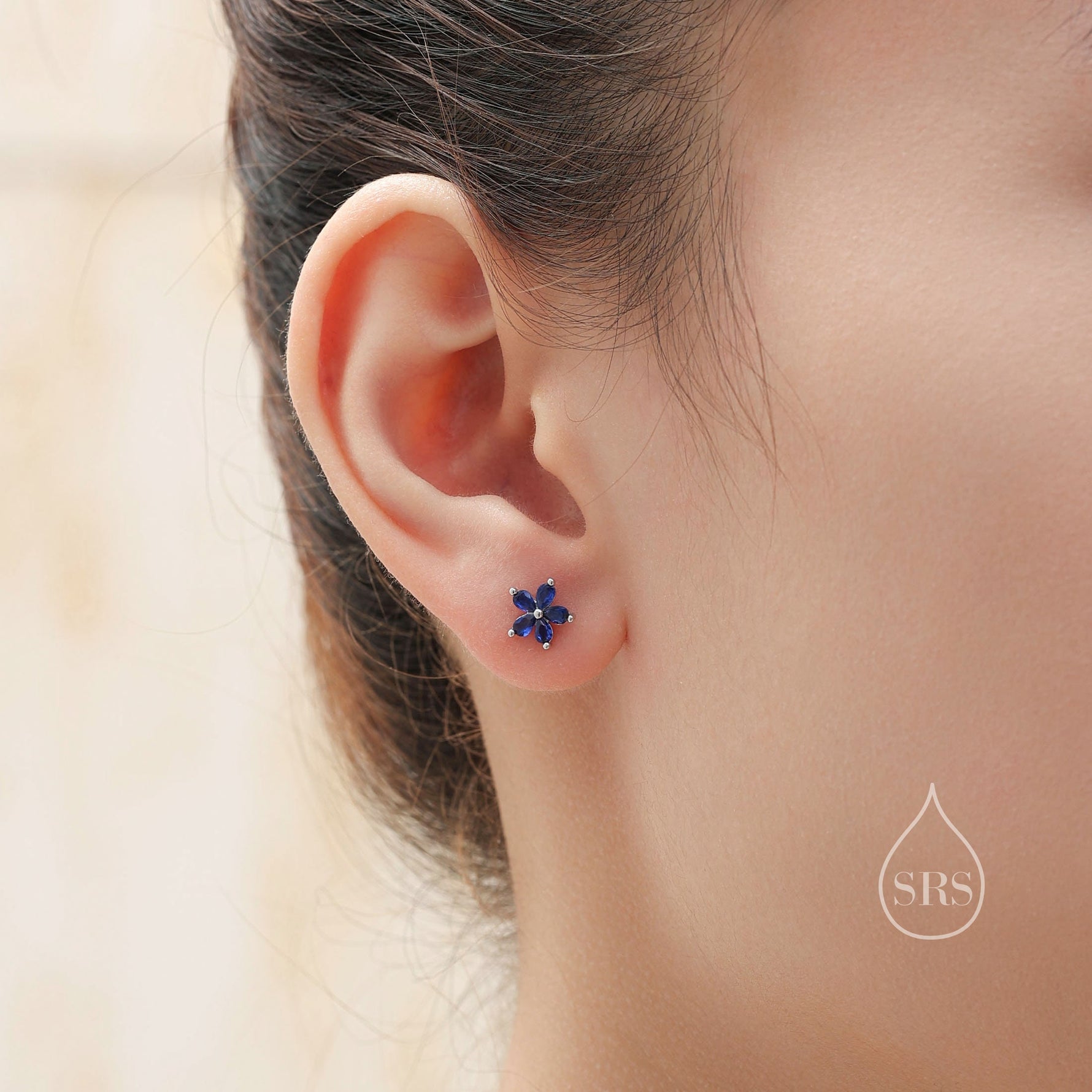 Sterling Silver CZ Flower Stud Earrings, Silver or Gold, Forget Me Not Flower CZ Earrings, Flower Stud