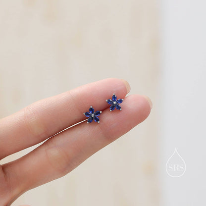 Sterling Silver CZ Flower Stud Earrings, Silver or Gold, Forget Me Not Flower CZ Earrings, Flower Stud