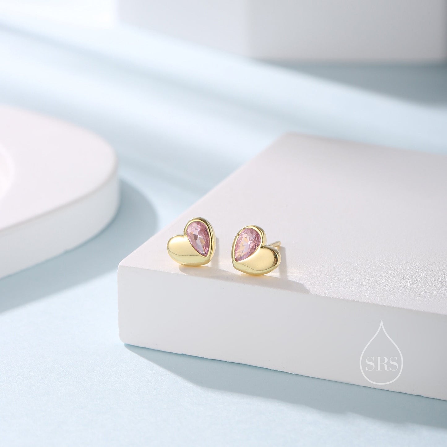 Sterling Silver CZ Heart Stud Earrings, Available in 4 Colour, Silver or Gold, CZ Heart Earrings, Dainty Heart Earrings