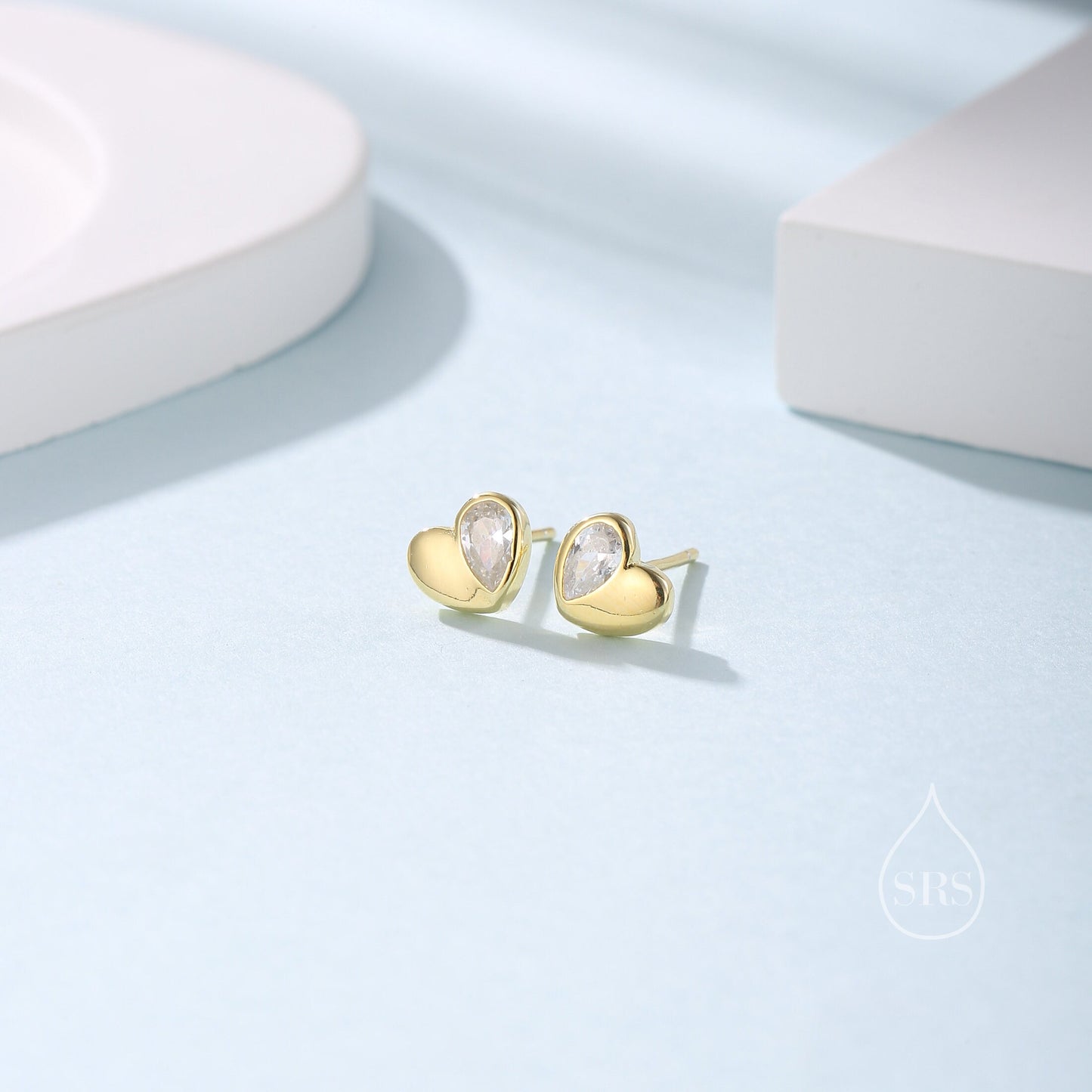 Sterling Silver CZ Heart Stud Earrings, Available in 4 Colour, Silver or Gold, CZ Heart Earrings, Dainty Heart Earrings