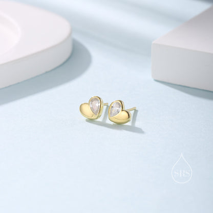 Sterling Silver CZ Heart Stud Earrings, Available in 4 Colour, Silver or Gold, CZ Heart Earrings, Dainty Heart Earrings