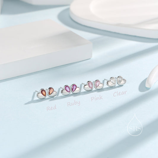 Sterling Silver CZ Heart Stud Earrings, Available in 4 Colour, Silver or Gold, CZ Heart Earrings, Dainty Heart Earrings