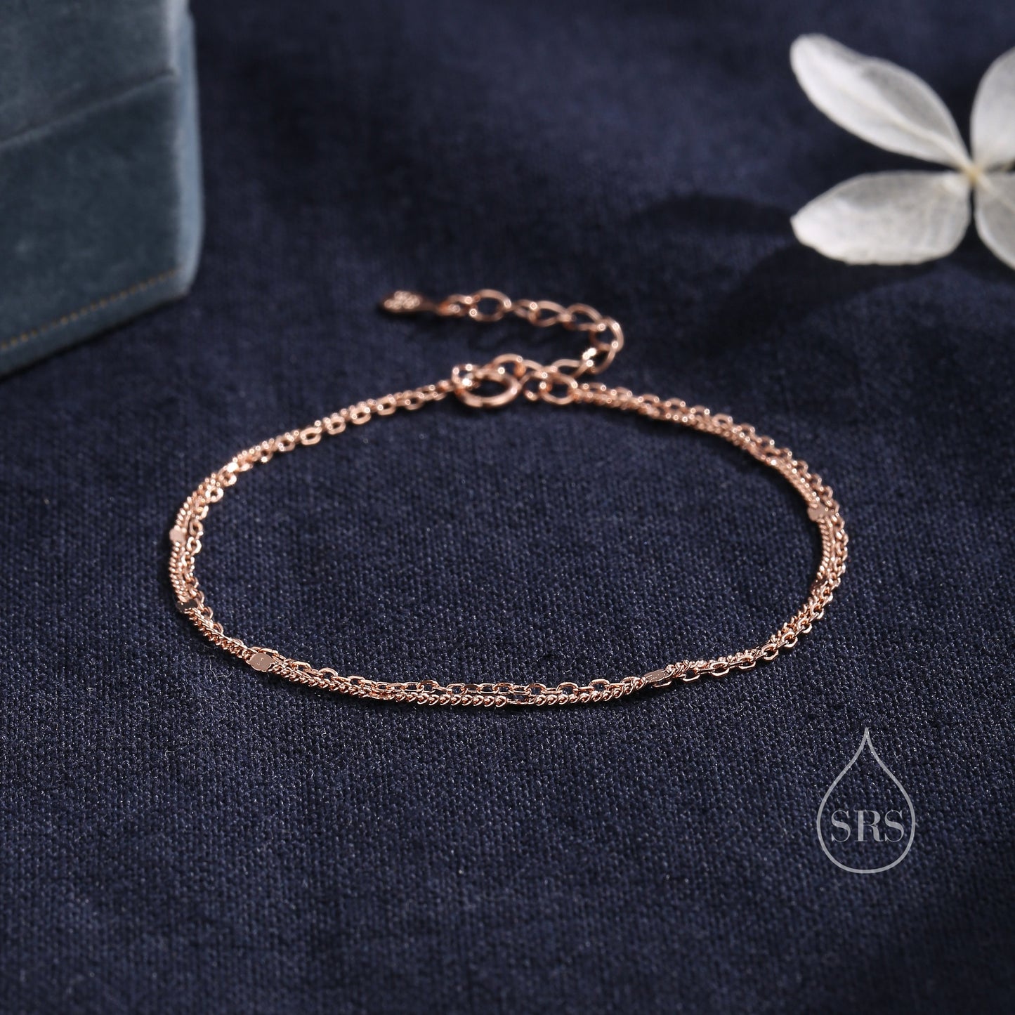 Double Layer Bracelet in Sterling Silver, Dainty Chain Sparkle Chain Bracelet, Silver or Gold or Rose Gold