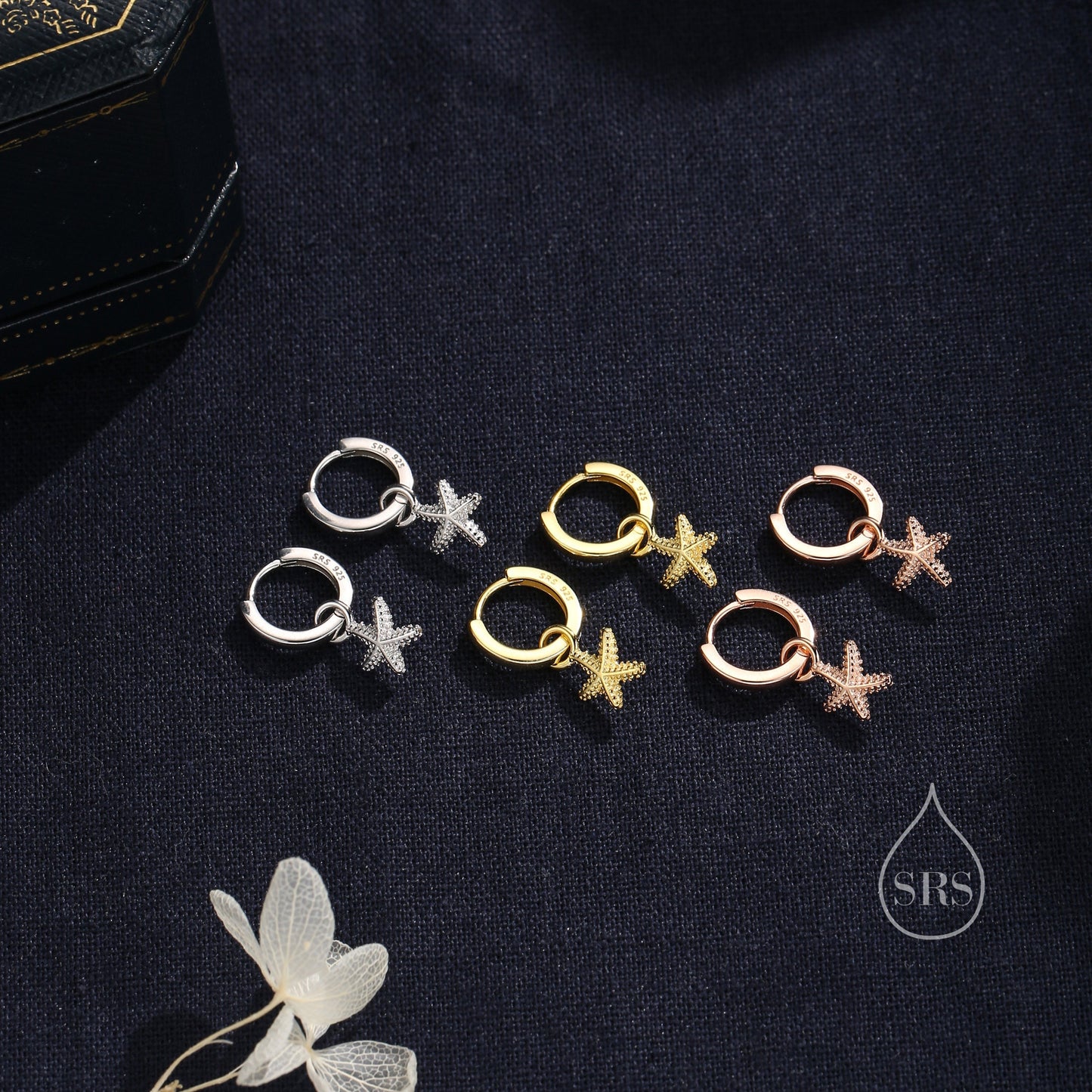 Sterling Silver Starfish Huggie Hoops, Silver, Gold or Rose Gold, Detachable Cute Sea Star Hoop Earrings, Starfish Earrings