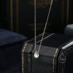 Tiny Aurora CZ Droplet Pendant Necklace in Sterling Silver, Silver or Gold or Rose Gold, Minimalist Pear Cut AB Crystal CZ Necklace