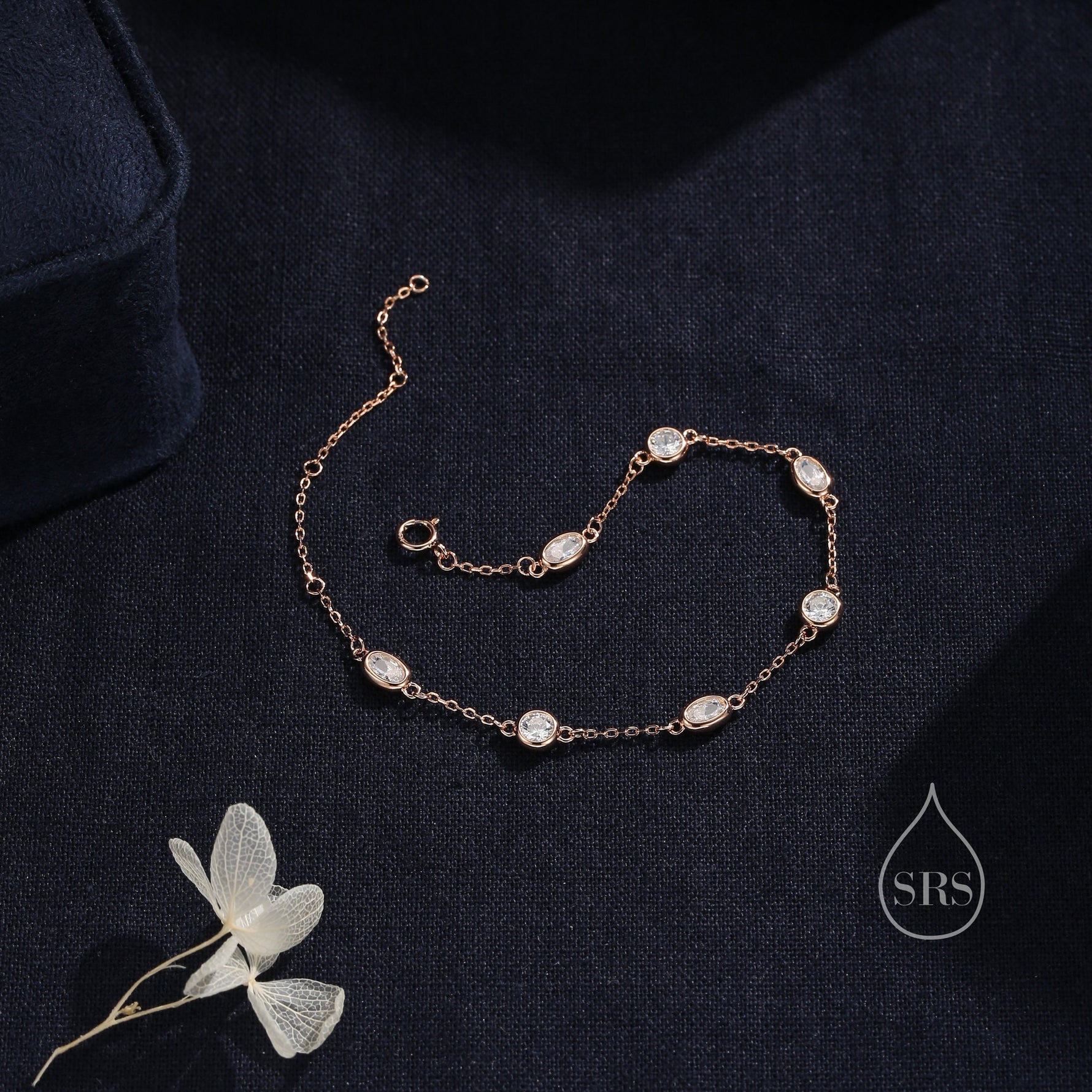 Oval and Round CZ Floating Bracelet in Sterling Silver, Silver or Gold or Rose Gold, Satellite Crystal Bracelet, Solid Silver Bracelet