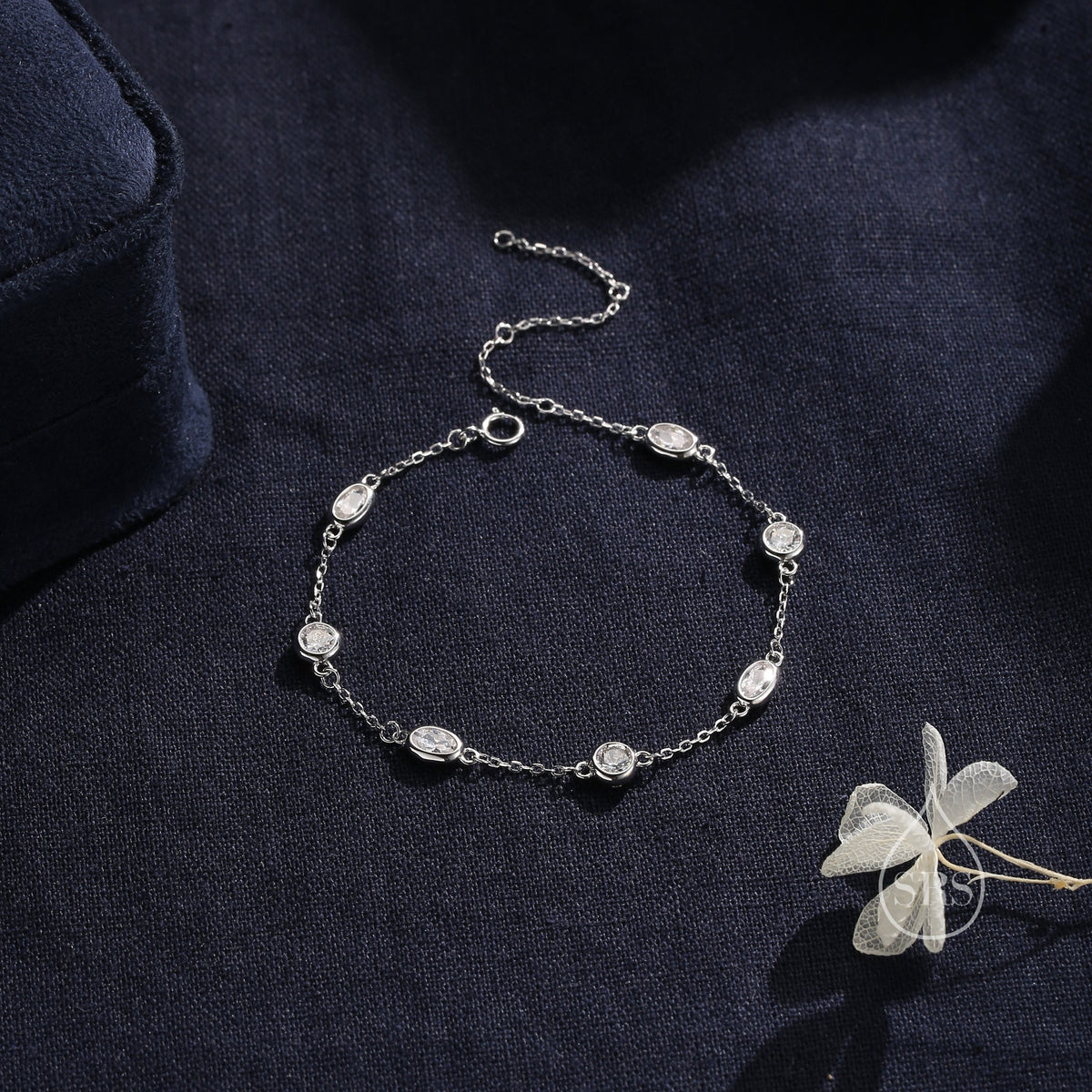 Oval and Round CZ Floating Bracelet in Sterling Silver, Silver or Gold or Rose Gold, Satellite Crystal Bracelet, Solid Silver Bracelet