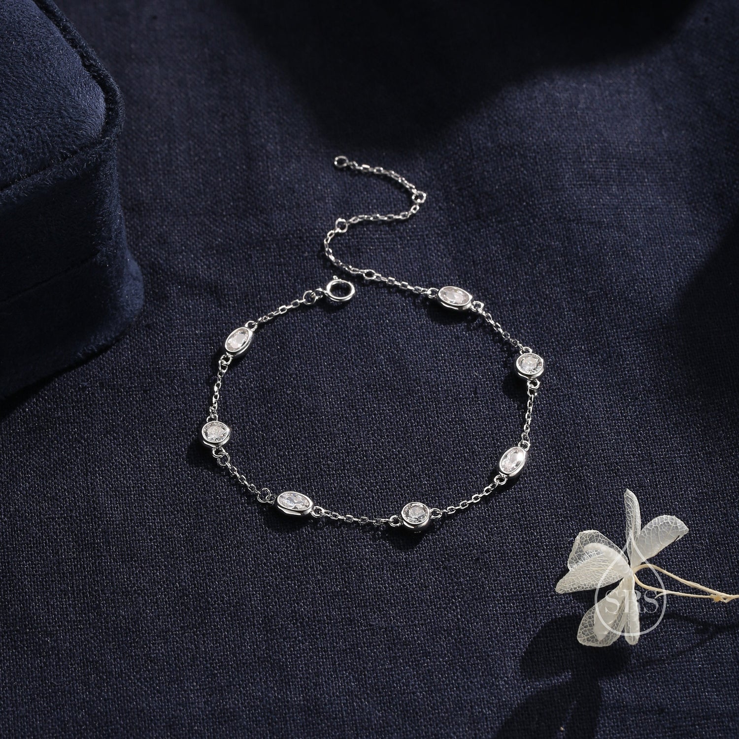 Oval and Round CZ Floating Bracelet in Sterling Silver, Silver or Gold or Rose Gold, Satellite Crystal Bracelet, Solid Silver Bracelet