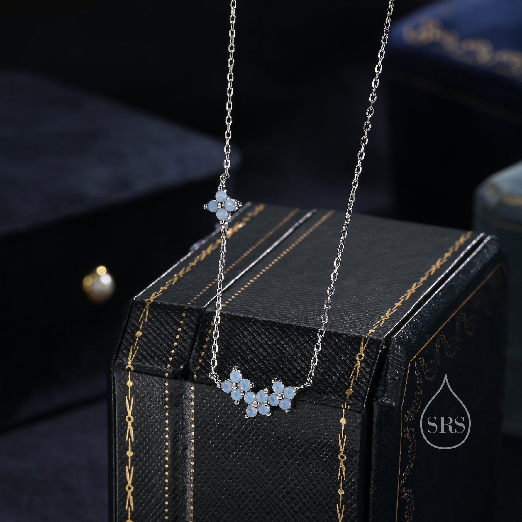 Tiny Blue Hydrangea Bouquet CZ Necklace in Sterling Silver, Silver or Gold, Tiny CZ Flower Necklace, Tiny CZ Necklace